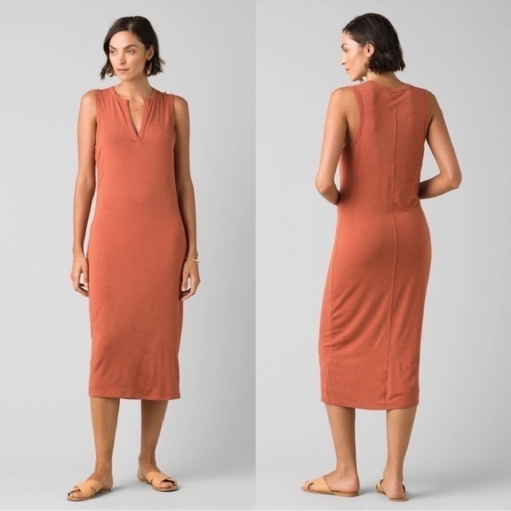 PRANA Foundation Tencel Midi Dress
in Liqueur Heather Burnt Orange M - Picture 1 of 6